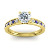Lab Diamond Ring In 18k Yellow Gold With Blue Sapphire Asada-Pave Round Classic Ring