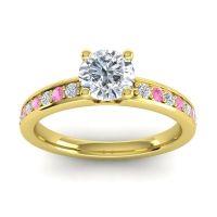 Lab Diamond Ring In 14k Yellow Gold With Diamond And Pink Tourmaline Asada-Pave Round Classic Ring
