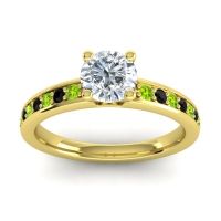 Lab Diamond Ring In 14k Yellow Gold With Peridot And Black Onyx Asada-Pave Round Classic Ring