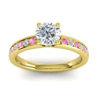 Lab Diamond Engagement Ring In 14k Yellow Gold With Pink Tourmaline And Diamond - Asada-Pave Round Classic Ring