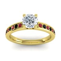 Lab Diamond Ring In 14k Yellow Gold With Ruby And Black Onyx Asada-Pave Round Classic Ring