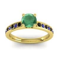 Emerald Ring In 14k Yellow Gold With Black Onyx And Blue Sapphire Asada-Pave Round Classic Ring