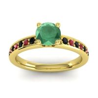 Lab Emerald Ring In 18k Yellow Gold With Black Onyx And Ruby Asada-Pave Round Classic Ring