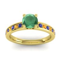 Emerald Ring In 18k Yellow Gold With Blue Sapphire And Citrine Asada-Pave Round Classic Ring