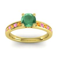 Emerald Ring In 14k Yellow Gold With Citrine And Pink Tourmaline Asada-Pave Round Classic Ring