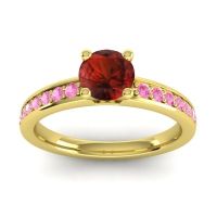 Garnet Ring In 18k Yellow Gold With Pink Tourmaline Asada-Pave Round Classic Ring