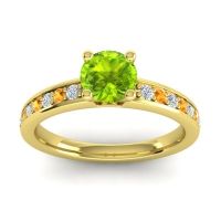 Peridot Ring In 18k Yellow Gold With Lab Diamond And Citrine Asada-Pave Round Classic Ring