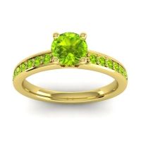 Peridot Ring In 18k Yellow Gold Asada-Pave Round Classic Ring