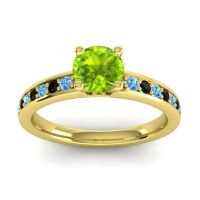 Peridot Ring In 18k Yellow Gold With Swiss Blue Topaz And Black Onyx Asada-Pave Round Classic Ring