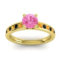 Pink Tourmaline Ring In 18k Yellow Gold With Citrine And Black Onyx Asada-Pave Round Classic Ring