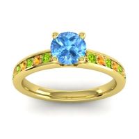 Swiss Blue Topaz Ring In 18k Yellow Gold With Peridot And Citrine Asada-Pave Round Classic Ring