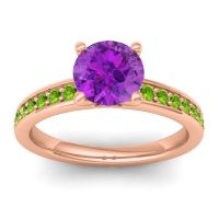 Amethyst Ring In 14K Rose Gold With Peridot Asada-7 Round Classic Ring