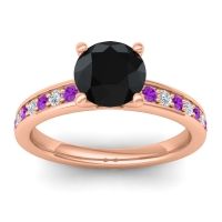 Black Onyx Ring In 18K Rose Gold With Amethyst And Lab Diamond Asada-7 Round Classic Ring