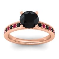 Black Onyx Ring In 18K Rose Gold With Ruby Asada-7 Round Classic Ring