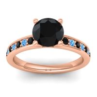 Black Onyx Ring In 18K Rose Gold With Swiss Blue Topaz Asada-7 Round Classic Ring