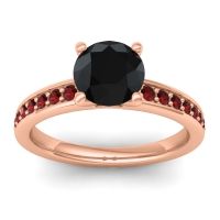 Black Onyx Ring In 18K Rose Gold With Garnet Asada-7 Round Classic Ring