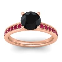 Black Onyx Ring In 14K Rose Gold With Ruby Asada-7 Round Classic Ring