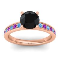 Black Onyx Ring In 18K Rose Gold With Swiss Blue Topaz And Amethyst Asada-7 Round Classic Ring
