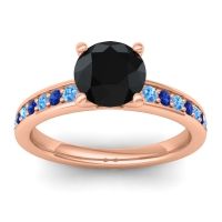 Black Onyx Ring In 18K Rose Gold With Swiss Blue Topaz And Blue Sapphire Asada-7 Round Classic Ring