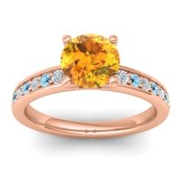 Citrine Ring In 14K Rose Gold With Diamond And Aquamarine Asada-7 Round Classic Ring