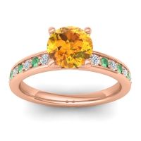 Citrine Ring In 14K Rose Gold With Lab Diamond And Emerald Asada-7 Round Classic Ring
