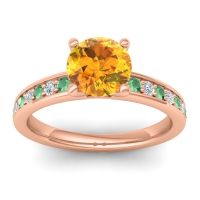 Citrine Ring In 14K Rose Gold With Emerald And Lab Diamond Asada-7 Round Classic Ring