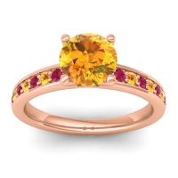 Citrine Ring In 14K Rose Gold With Ruby Asada-7 Round Classic Ring