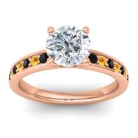 Diamond Ring In 14K Rose Gold With Black Onyx And Citrine Asada-7 Round Classic Ring