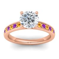 Diamond Ring In 14K Rose Gold With Citrine And Amethyst Asada-7 Round Classic Ring