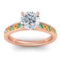 Diamond Ring In 14K Rose Gold With Emerald And Citrine Asada-7 Round Classic Ring