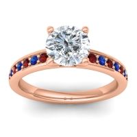 Diamond Ring In 18K Rose Gold With Garnet And Blue Sapphire Asada-7 Round Classic Ring