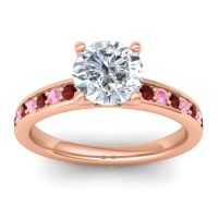Diamond Ring In 14K Rose Gold With Garnet And Pink Tourmaline Asada-7 Round Classic Ring