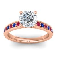 Diamond Ring In 18K Rose Gold With Ruby And Blue Sapphire Asada-7 Round Classic Ring