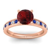 Garnet Ring In 14K Rose Gold With Blue Sapphire And Lab Diamond Asada-7 Round Classic Ring