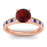 Garnet Ring In 14K Rose Gold With Diamond And Blue Sapphire Asada-7 Round Classic Ring
