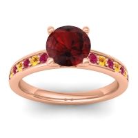 Garnet Ring In 14K Rose Gold With Ruby And Citrine Asada-7 Round Classic Ring