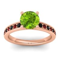 Peridot Ring In 14K Rose Gold With Black Onyx And Garnet Asada-7 Round Classic Ring
