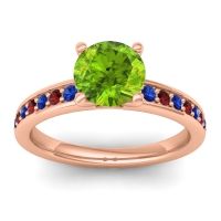 Peridot Ring In 14K Rose Gold With Blue Sapphire And Garnet Asada-7 Round Classic Ring