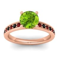 Peridot Ring In 14K Rose Gold With Garnet And Black Onyx Asada-7 Round Classic Ring