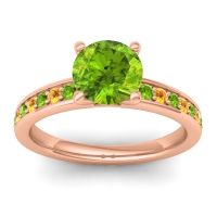 Peridot Ring In 14K Rose Gold With Citrine Asada-7 Round Classic Ring