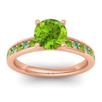 Peridot Ring In 14K Rose Gold With Emerald Asada-7 Round Classic Ring