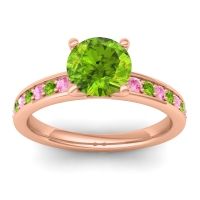 Peridot Ring In 14K Rose Gold With Pink Tourmaline Asada-7 Round Classic Ring