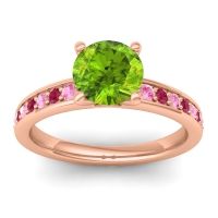 Peridot Ring In 14K Rose Gold With Pink Tourmaline And Ruby Asada-7 Round Classic Ring