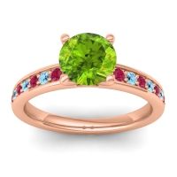 Peridot Ring In 14K Rose Gold With Ruby And Aquamarine Asada-7 Round Classic Ring
