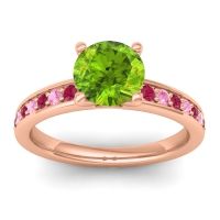 Peridot Ring In 14K Rose Gold With Ruby And Pink Tourmaline Asada-7 Round Classic Ring