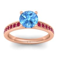 Swiss Blue Topaz Ring In 14K Rose Gold With Ruby Asada-7 Round Classic Ring