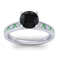 Black Onyx Ring In 14k White Gold With Diamond And Emerald Asada-7 Round Classic Ring