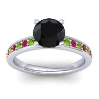 Black Onyx Ring In 18k White Gold With Peridot And Ruby Asada-7 Round Classic Ring