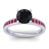 Black Onyx Ring In 14k White Gold With Ruby Asada-7 Round Classic Ring