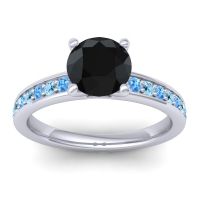 Black Onyx Ring In 18k White Gold With Swiss Blue Topaz And Aquamarine Asada-7 Round Classic Ring